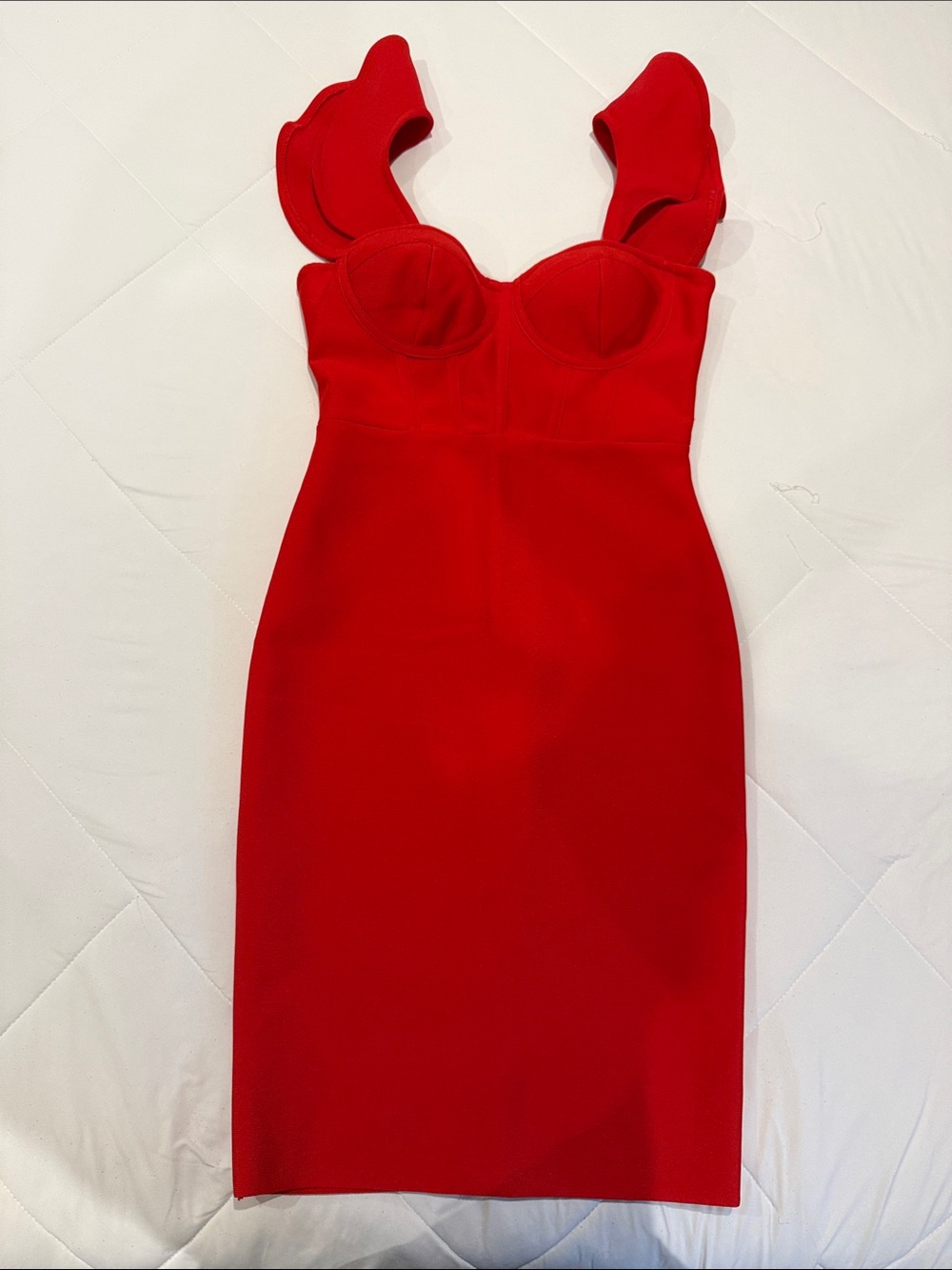 Fashion Nova Red Ruffle-Shoulder Bodycon Mini Dress